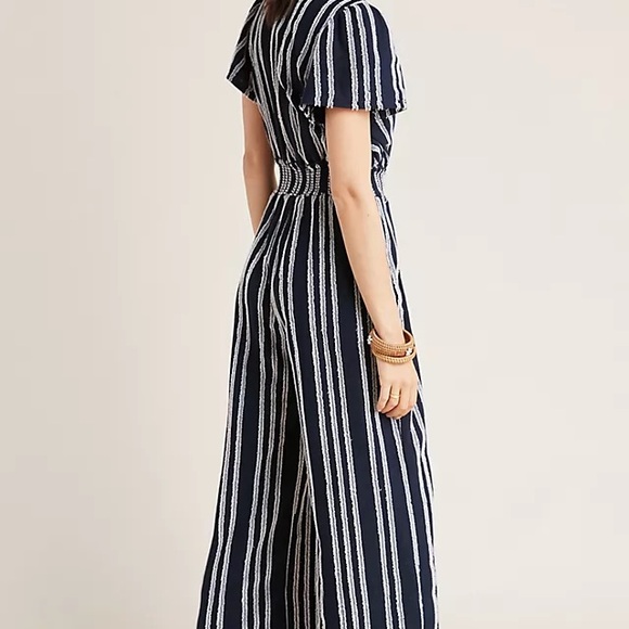 Anthropologie Dolan Navy Sz Small Left Coast Cotton Stripe Wide Leg Jumpsuit - Picture 2 of 9